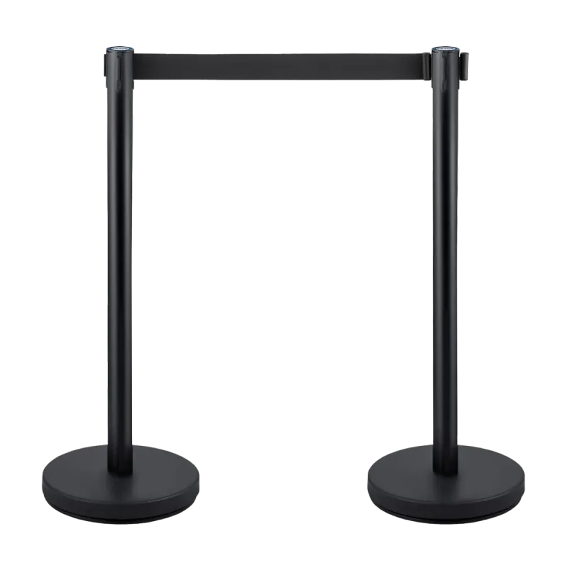 Black belt stanchion post with a retractable belt