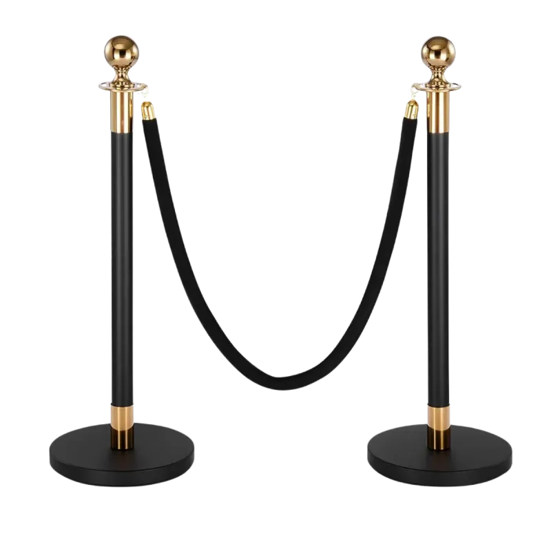 Black rope stanchion post with a red gold-end velvet rope