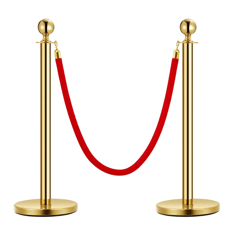 Gold rope stanchion post with a red gold-end velvet rope